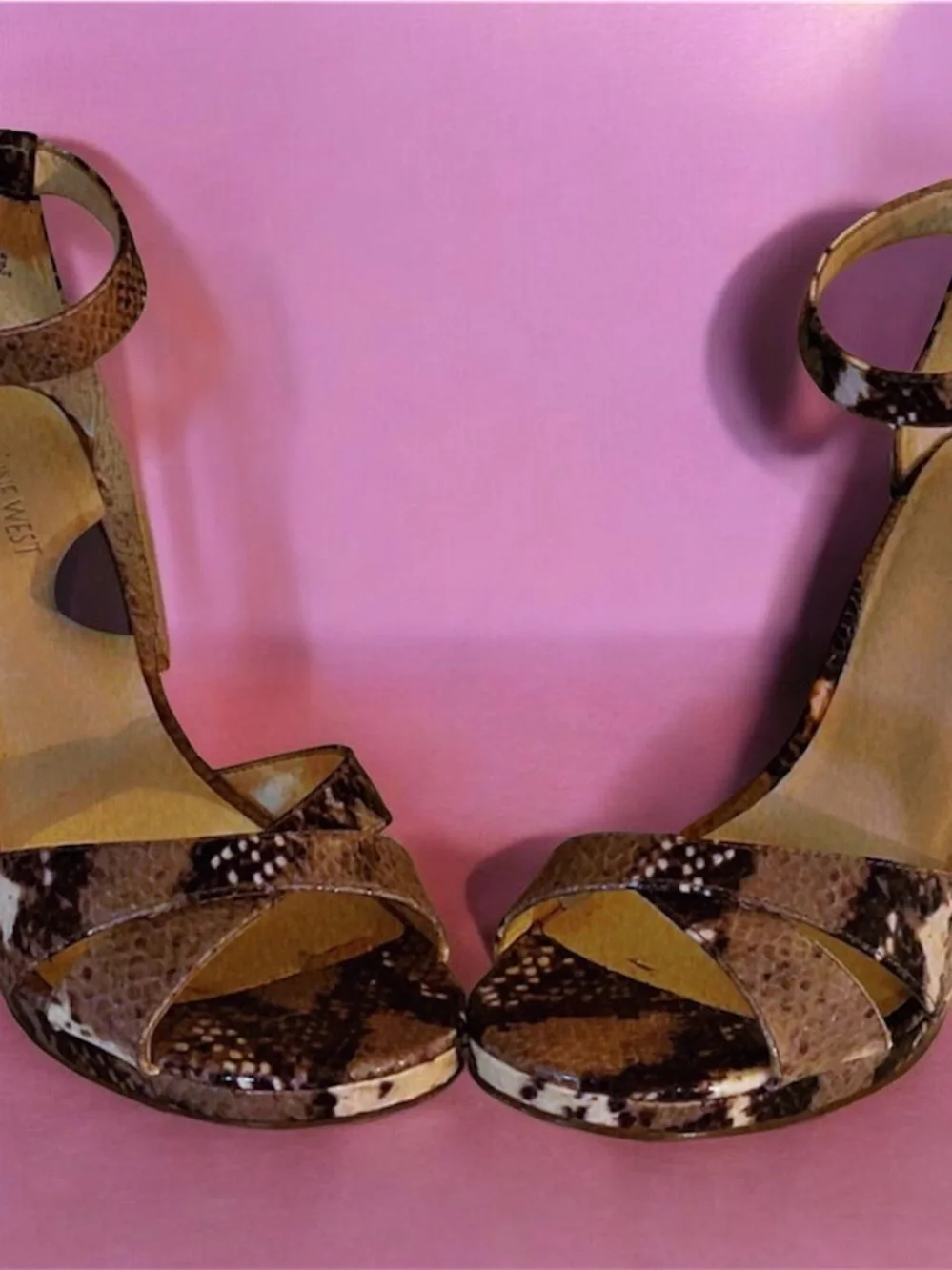 Nine West Brown Snake-Print Ankle Strap Heels
